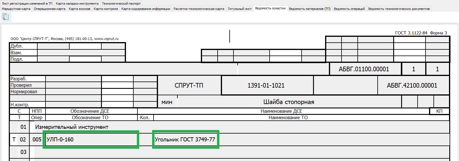 Ведомость оснастки